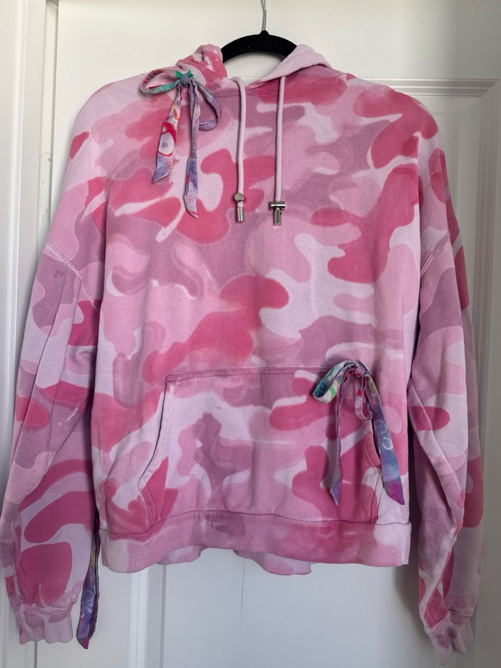Collina Strada Bow Pink Tie Dye Camo Cotton Hoodie Size Small Made In Portugal